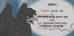 2015 angry anthro avian beak chest_tuft dialogue english_text fur hippogryph male nipples open_mouth packmind packmind_(character) solo teeth text tongue tuft wings 