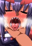  akuyome blush closed_eyes dark_skin fur_trim highres matsuda_yuusuke open_mouth pointy_ears sharp_teeth sweat teeth tongue tongue_out yome_(akuyome) 