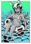  akuyome bikini border dark_skin matsuda_yuusuke multiple_monochrome ocean pointy_ears swim_ring swimsuit white_bikini white_border wings yome_(akuyome) 