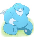  2025 anthro bear belly big_belly black_nose blue_body blue_fur eyes_closed fur hi_res kemono male mammal moosh nintendo oracle_of_ages oracle_of_seasons sitting solo the_legend_of_zelda trail_arnak wings 