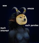  2015 anthro black_fur black_hair blue_background breasts canine doge edit english_text female fur green_eyes hair horn humor mammal meme paralee_(character) plain_background ratte solo tears text video_games warcraft were werewolf what worgen world_of_warcraft 