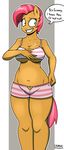  anthro babs_seed_(mlp) big_breasts breasts brown_fur camel_toe clothing ear_piercing equine female freckles friendship_is_magic fur green_eyes hair horse long_hair mammal my_little_pony navel older panties piercing pink_hair pony rip smile solo standing strangerdanger sweat sweatdrop text tight_clothing two_tone_hair underwear 