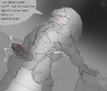  2014 alien balls big_balls big_penis blush cum dialogue english_text erection krogan male mass_effect masturbation monochrome muscles open_mouth penis reaching scalie sitting sketch slit_pupils solo spiritraptor spot_color teeth text thick_penis throbbing toilet_paper video_games worried 