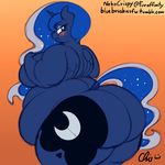  2014 anthro anthrofied blue_eyes blue_hair blush butt crispychris cutie_mark equine female friendship_is_magic hair horn long_hair mammal my_little_pony nude obese overweight princess_luna_(mlp) solo winged_unicorn wings 