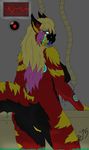  android anthro avian black_fur breasts butt dragon eyelashes female fur green_eyes gryphon hair hybrid jstarwolf13 long_hair looking_back multicolored_fur pussy rear_view red_fur solo tuft yellow_fur 