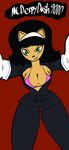  anthro big_breasts bikini black_hair breasts cat cleavage clothed clothing feline female fur green_eyes hair kitty_katswell looking_at_viewer mammal mcderpydash9000 solo swimsuit t.u.f.f._puppy 