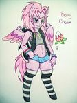  anthro berry_cream_(original_character) bulge chubby cutie_mark dual-colored_eyes equine girly glowstick hair hybrid male mammal my_little_pony nephilim pegasus pink_hair sangee-13-neuroy skimpy_clothing solo spiky_hair striped_legwear thick_thighs wings yamisonic 