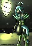  2015 bipedal cave changeling cocoon corset digital_media_(artwork) ear_piercing equine female firefly friendship_is_magic green_eyes hair horn horse long_hair looking_at_viewer mammal my_little_pony piercing pony queen_chrysalis_(mlp) rown solo sparkler99 whip wings 