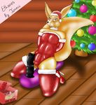  anthro canine christmas clothing crossdressing dildo egyptian elbow_gloves etheras fox fur girly gloves high_heels holidays legwear looking_at_viewer makeup male mammal piercing sex_toy solo stockings tonnic wide_hips 