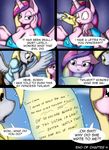  2015 anthro anthrofied blonde_hair breasts cleavage clothed clothing comic conditional_dnp derpy_hooves_(mlp) dialogue digital_media_(artwork) duo english_text envelope equid equine eye_contact feathered_wings feathers female friendship_is_magic glowing hair half-closed_eyes hasbro hi_res holding_object horn levitation long_hair looking_at_another magic mammal multicolored_hair my_little_pony mythological_creature mythological_equine mythology narrowed_eyes open_mouth pegasus princess_cadance_(mlp) purple_eyes spread_wings suirano text winged_unicorn wings 