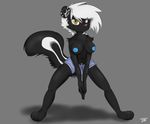  &lt;3 2015 anthro anthrofied blue_nipples breasts bulge clothing dickgirl dodgerblue hair intersex looking_at_viewer mammal nipples rue_(db) shorts skunk solo yellow_eyes 