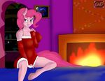  absurd_res anthro bedroom_eyes big_breasts blue_eyes breasts christmas clothing crazedwd digital_media_(artwork) equine female fireplace friendship_is_magic fur hair hi_res holidays hooves horse inside long_hair looking_at_viewer mammal mistletoe my_little_pony photo pink_fur pink_hair pinkie_pie_(mlp) plant pony sitting smile solo 