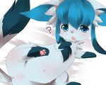  3_toes ? anus black_nose blue_eyes blue_fur blush butt canine confusion cute eeveelution female fur glaceon looking_at_viewer mammal navel nintendo open_mouth pawpads paws plain_background pok&eacute;mon presenting presenting_pussy pussy solo spread_legs spreading teeth toes tongue video_games white_background 氷雪つらら 