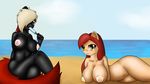  absurd_res anthro beach big_breasts black_fur breasts crossed_legs duo equine fan_character female fur hair hair_over_eye hi_res horse long_hair looking_at_viewer lying mammal my_little_pony navel nipples open_mouth outside pony popsicle quin-nsfw red_eyes red_hair seaside sitting sky two_tone_hair yellow_eyes 