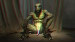  3d anaglyph anthro green_skin lizard male penis poser reptile reptilian scalie sitting solo spread_legs spreading stereogram wooky 