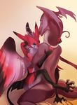  ambiguous_gender anthro avian couple dragon duo eyes_closed feathered_wings head_wings interspecies lingrimm mastery_position nude red_theme restricted_palette sex talons wings 