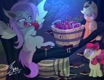  2015 amber_eyes apple apple_bloom_(mlp) applejack_(mlp) bat_pony bat_wings blonde_hair bluse bow bucket cutie_mark equine fangs female flower flutterbat_(mlp) fluttershy_(mlp) friendship_is_magic fruit group hair horse licking mammal my_little_pony night pink_hair plant pony red_eyes red_hair sitting stare tongue tongue_out tree wings 