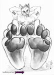  4_toes anthro canine claws ear_piercing foot_focus hands_behind_head hindpaw male mammal masculine muscles nipple_piercing nipples nude open_mouth pawcandy pawpads paws pecs piercing pose sitting soles solo toe_claws toes tongue tongue_out 