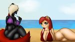  absurd_res anthro beach big_breasts bikini black_fur breasts clothing crossed_legs duo equine fan_character female fur hair hair_over_eye hi_res horse long_hair looking_at_viewer lying mammal my_little_pony navel open_mouth outside pony popsicle quin-nsfw red_eyes red_hair seaside sitting sky swimsuit two_tone_hair yellow_eyes 