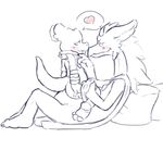  &lt;3 ambiguous_gender anthro blush buckteeth cape chubby couple dragon duo eye_contact horn inside lying mammal monochrome nude on_back on_top reclining redemption3445 side_view size_difference sketch speech_bubble straddling unknown_species 