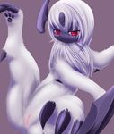  absol blush claws female fur hindpaw looking_at_viewer lying nintendo nude on_back paws plain_background pok&eacute;mon pussy red_eyes solo spread_legs spreading taro_jinbe video_games white_fur 