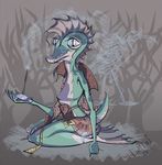  ambiguous_gender anthro clothing incense lizard lulilaj piercing reptile scalie sitting solo 