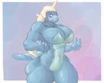  big_breasts breasts female muscles nintendo pok&eacute;mon pose red_nose samurott signirsol smile solo thick_thighs toned video_games wide_hips 