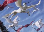  ambiguous_gender architecture banner beak cloudscape dutch_angle feathered_wings feral flying group gryff hippogryph hooves long_beak low-angle_shot magic_the_gathering official_art quadruped signature sky wings winona_nelson 