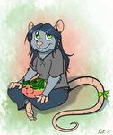  2015 abstract_background blue_hair clothed clothing dream_eater duo female green_eyes hair happy looking_at_viewer mammal melon melonlofehatcat melonyan meow_wow misleading_thumbnail norve penismelon rat ratte rodent smile 