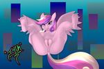  abstract_background absurd_res anthro anus barefoot breasts clitoris equine feathers female friendship_is_magic fur hair hi_res horn j4ck69 legs_up long_hair looking_at_viewer mammal multicolored_hair my_little_pony open_mouth pink_fur presenting princess_cadance_(mlp) purple_eyes pussy sitting solo winged_unicorn wings 