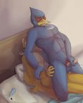  abs anal anthro ayvee balls bed canine duo erection falco_lombardi feathers fox fox_mccloud fur gay holding kneeling lube male mammal muscles nintendo nude pecs penis solo_focus star_fox video_games 