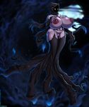  2015 big_breasts big_butt breasts butt death_(personification) female glowing glowing_eyes hood huge_breasts huge_butt moon night nipple_piercing nipples not_furry nude outside piercing pink_skin pussy solo star thecon therealshadman yellow_eyes 