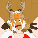  anthro cervine duo faceless_male gay greyfox human human_on_anthro interspecies male mammal oral reindeer santa_claus solo_focus 