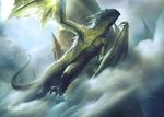 ambiguous_gender building claws cloud cloudscape dutch_angle feral flying johann_bodin long_tail magic_the_gathering membranous_wings official_art realistic_wings scalie sky solo wings wyvern 