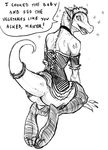  2015 ambiguous_gender anthro butt english_text girly guoh horn humor kneeling kobold legwear looking_at_viewer looking_back maid_uniform monochrome scalie sketch solo stockings text what 