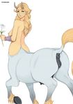  2014 anatomically_correct anatomically_correct_pussy animal_genitalia anus big_breasts blush breasts butt centaur edit equine equine_pussy etheross female hair human looking_at_viewer mammal nipples nude pointy_ears presenting presenting_hindquarters pussy raised_tail solo standing taur teats 
