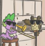  avian bird dragon duo eyewear friendship_is_magic humor male meme musical_instrument my_little_pony nolycs owl owlowiscious_(mlp) parody playing_music scalie spike_(mlp) sunglasses swag trombone young 