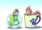  2011 ambiguous_gender bigger_version_at_the_source black_eyes blue_eyes blue_scales bowl capcom chibi claws cup cute duo feral fin fish fish_bowl flippers marine monster_hunter pawprint pink_rathian pink_scales plain_background plesioth rathian scales scalie video_games water white_scales wyvern yellow_scales ケル。 
