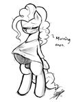  2015 animal_genitalia balls black_and_white blush bottomless clothed clothing dickgirl earth_pony equine eyes_closed friendship_is_magic hair half-dressed horse horsecock intersex mammal monochrome my_little_pony penis pinkie_pie_(mlp) pony solo standing starykrow sweat 
