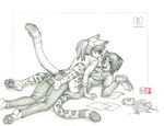  2015 drink duo feline female kacey lying mammal monochrome office on_back sketch slip spread_legs spreading 