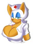  2015 anthro bat big_breasts blush breasts cleavage clothed clothing female green_eyes hat looking_at_viewer mammal nurse nurse_uniform open_mouth rouge_the_bat sega smile solo sonic_(series) supersonicrulaa 