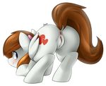  &lt;3 anus blue_eyes blush brown_hair cutie_mark derpah dock equine fan_character female fur hair hi_res long_hair looking_at_viewer looking_back mammal my_little_pony pegasus plain_background presenting pussy raised_tail rear_view smile solo white_fur wings 