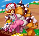  anthro being_watched bell bite blonde_hair blue_eyes blush bowser buxbi cat cat_goomba cat_peach claws coin collar detailed_background duo feline female from_behind fur goomba grass hair imminent_sex koopa leg_grab looking_back looking_down male mammal mario_bros meowser muscles nintendo orange_fur paws penis pink_fur precum princess_peach scalie spiked_bracelet spiked_collar spiked_shell spikes straight stripes super_mario_3d_world tail_bite two_tone_hair video_games yellow_eyes 