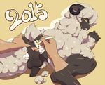  2015 ambiguous_gender anthro anus balls blush caprine curved_horns decko digitigrade disembodied_hand duo green_eyes horizontal_pupils horn looking_back male mammal nude open_mouth penis plain_background shaving sheep solo_focus spread_anus spreading uncut wool 