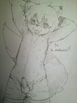  anthro balls big_eyes canine clothed clothing cub fox hair half-dressed humanoid_penis kemono looking_at_viewer male mammal monochrome multi_nipple nipples penis plain_background pose precum presenting sirotae_konnta sketch solo tongue tongue_out topless uncut underwear young 