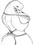  2009 anthro back big_breasts breasts cetacean clothing cocolog female holding_breasts licking looking_at_viewer looking_back mammal marine monochrome one-piece_swimsuit plain_background pose sketch solo standing swimsuit tongue tongue_out whale white_background 