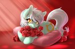  2015 cutie_mark equine female feral flower friendship_is_magic hair horn lying lyra_heartstrings_(mlp) mammal my_little_pony on_front plant pusspuss rose smile solo unicorn 