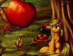  apple applejack_(mlp) cute earth_pony equine female feral friendship_is_magic fruit grass grennadder hat horse mammal my_little_pony pony sitting solo tree 
