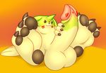  balls bandai colored digimon erection foot_focus gargomon genital_focus hand_on_penis hi_res horn hyper hyper_penis long_ears lying male on_back penis penis_markings perspective reclining retracted_foreskin smirk solo uncut yowesephth 