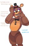  ambiguous_gender animatronic bear bow_tie five_nights_at_freddy&#039;s five_nights_at_freddy&#039;s_2 green_eyes hat klondike machine mammal mechanical open_mouth robot solo text top_hat toy_freddy_(fnaf) 